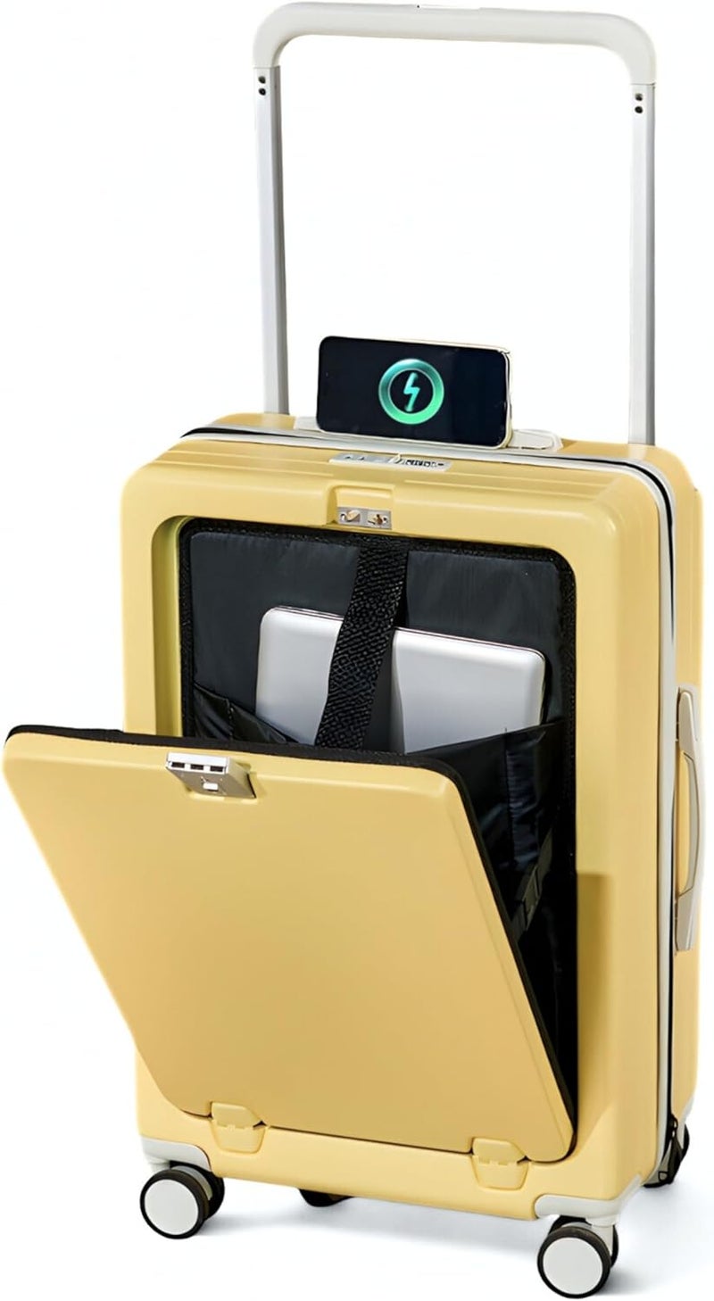 Tereplus Carry-on 20-inch Luggage Travel Suitcase with Front Open Laptop Compartment and USB Port (Yellow) - Image 1